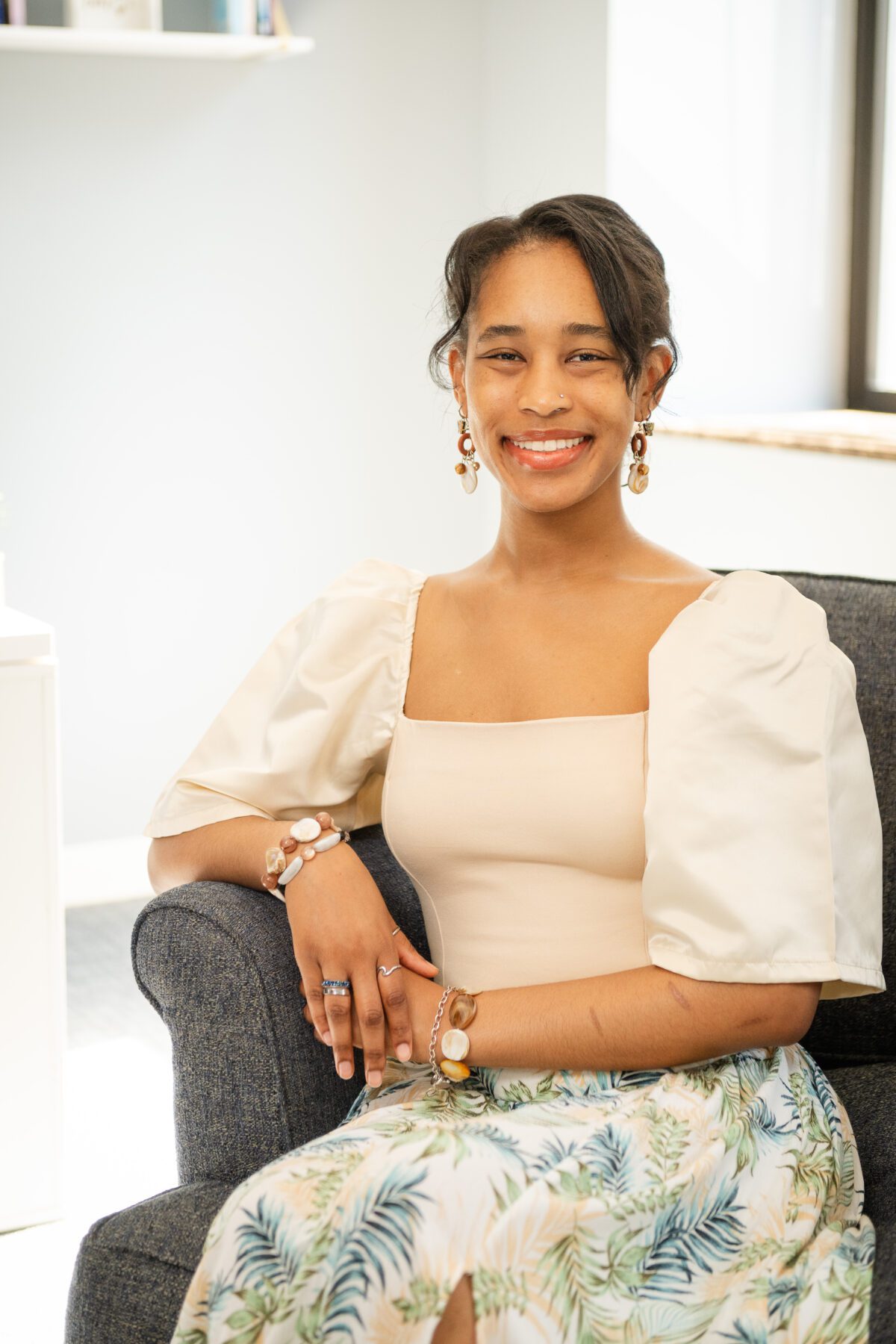 a woman sitting in a chair